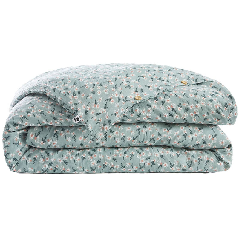 ALLISON - Housse de Couette 140x200cm Gaze de Coton Coloris Bleu Motifs Fleurs