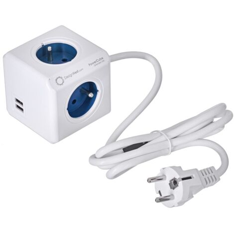 Allocacoc 2402BL/FREUPC base múltiple 1,5 m 4 salidas AC Interior Azul, Blanco