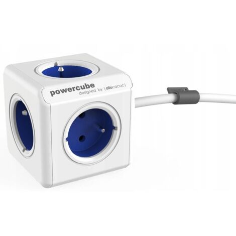 allocacoc PowerCube Extended FR Blue - Ladro multiplo con 5 spine a forma di cubo, colore Blanco e blu