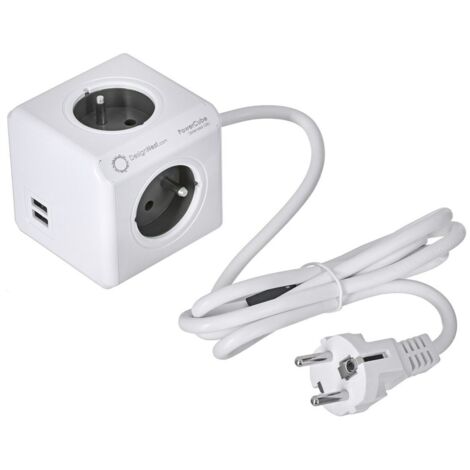 Allocacoc PowerCube - Voleur avec 4 prises et 2 ports USB (3500 W, norme française), Blanco