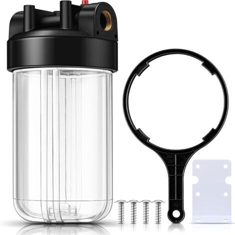 Alloggiamento per filtro dell'acqua per tutta la casa da 10"x4,5" Sistema di filtraggio universale dell'acqua per sedimenti Porta NPT in ottone da1",per prefiltrazione per tutta la casa, trasparente