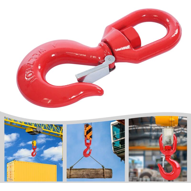 Alloy Steel Self-Locking Swivel Hook, Load Capacity 7 Tons, 360° Rotation, Heavy Duty Swivel Lifting Hook with Safety Lock