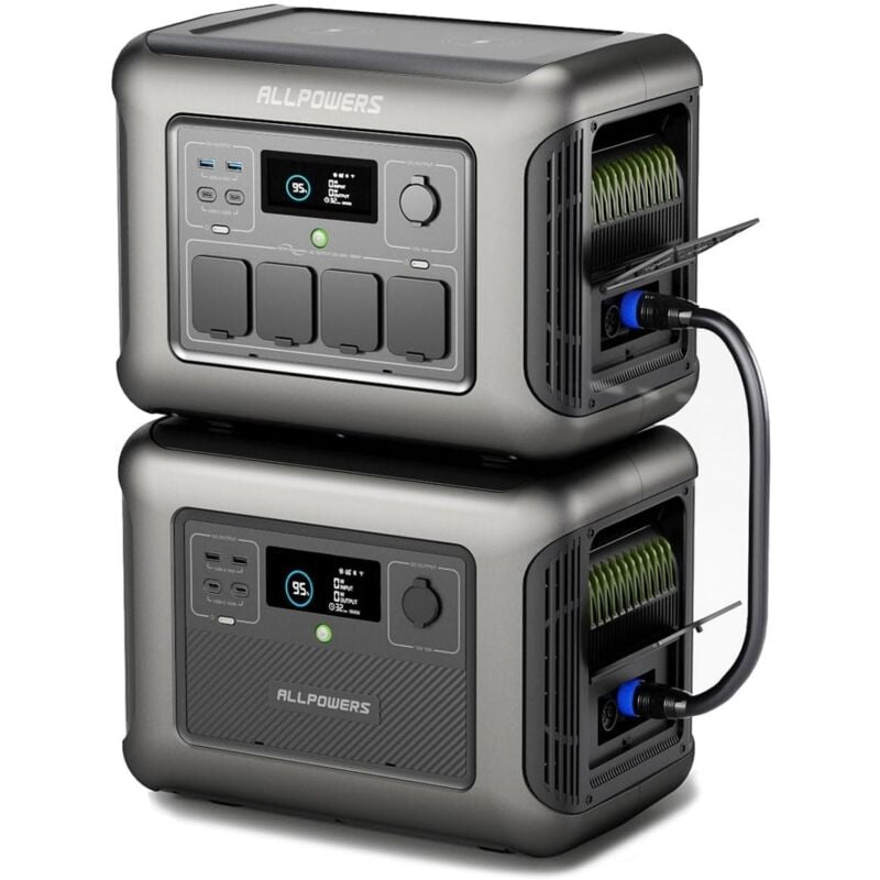 Allpowers - Centrale électrique portable R1500 avec batterie supplémentaire B1000, batteries LiFePO4 de 1152 Wh à 2304 Wh, générateur solaire de