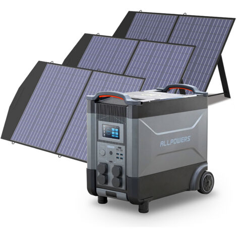 ALLPOWERS Estación de energía portátil R4000 con 3 x 100W Paneles Solares, batería LFP de 3456Wh, 4 Tomas CA 4000W (6000W Pico), Carga Rápida de 1.2H, generador solar para Acampar, Cortes, UPS Backup