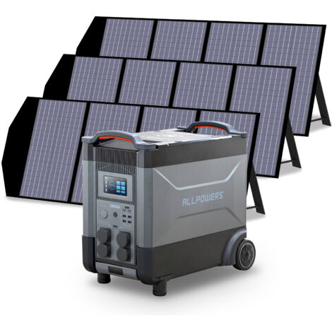 ALLPOWERS Estación de energía portátil R4000 con 3 x 140W Paneles Solares, batería LFP de 3456Wh, 4 Tomas CA 4000W (6000W Pico), Carga Rápida de 1.2H, generador solar para Acampar, Cortes, UPS Backup