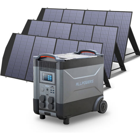 ALLPOWERS Estación de energía portátil R4000 con 3 x 200W Paneles Solares, batería LFP de 3456Wh, 4 Tomas CA 4000W (6000W Pico), Carga Rápida de 1.2H, generador solar para Acampar, Cortes, UPS Backup