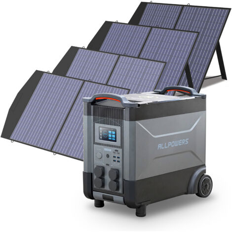 ALLPOWERS Estación de energía portátil R4000 con 4 x 100W Paneles Solares, batería LFP de 3456Wh, 4 Tomas CA 4000W (6000W Pico), Carga Rápida de 1.2H, generador solar para Acampar, Cortes, UPS Backup