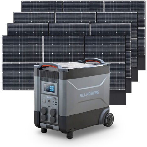 ALLPOWERS Estación de energía portátil R4000 con 4 x 600W Paneles Solares, batería LFP de 3456Wh, 4 Tomas CA 4000W (6000W Pico), Carga Rápida de 1.2H, generador solar para Acampar, Cortes, UPS Backup
