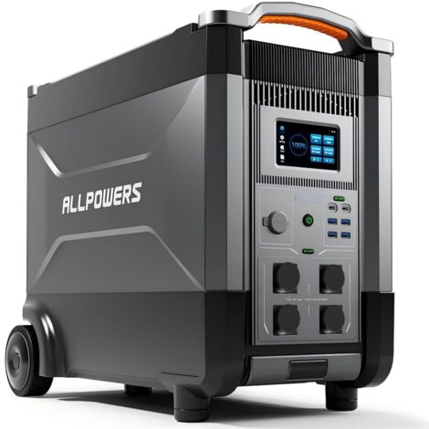ALLPOWERS Estación de energía portátil R4000, generador Solar de 3456Wh, batería LiFePO4, 4 Tomas CA 4000W (6000W Pico), Recarga del 0% al 100% en 1.2H, Energía para Acampar, Cortes, UPS Backup