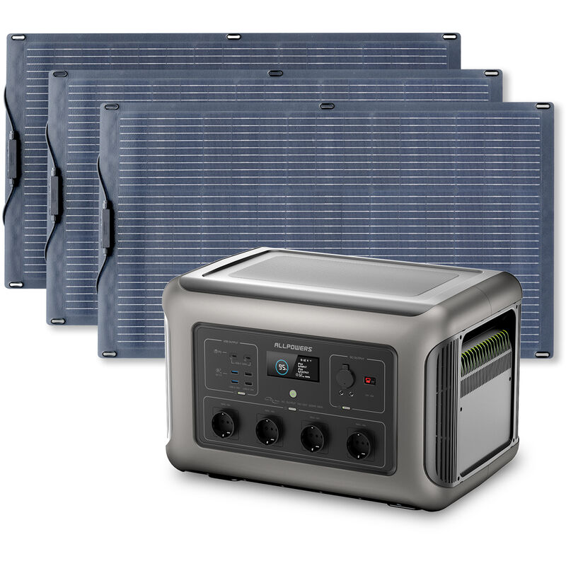 Allpowers - Générateur solaire R3500 avec 3 panneaux solaires monocristallins etfe 100 w, batterie LiFePO4 3168 Wh avec 4 sorties ca 3500 w pour