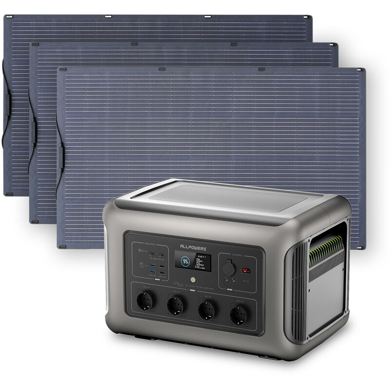 Allpowers - Générateur solaire R3500 avec 3 panneaux solaires monocristallins etfe 200 w, batterie LiFePO4 3168 Wh avec 4 sorties ca 3500 w pour