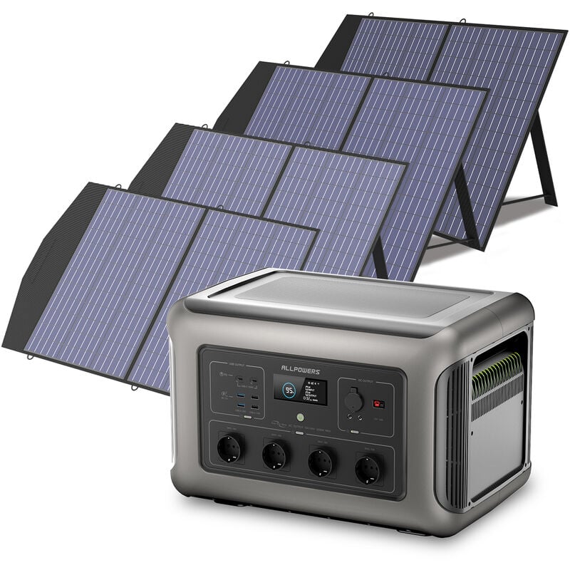 Allpowers - Générateur solaire R3500 avec 4 panneaux solaires 100 w, batterie LiFePO4 3168 Wh avec 4 sorties ca 3500 w pour camping-car, maison,