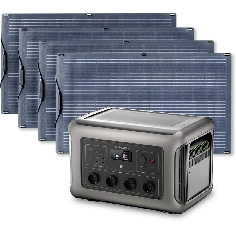 ALLPOWERS Générateur solaire R3500 avec 4 panneaux solaires monocristallins ETFE 100 W, batterie LiFePO4 3168 Wh avec 4 sorties CA 3500 W pour
