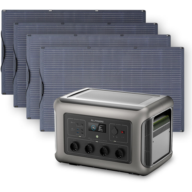 Allpowers - Générateur solaire R3500 avec 4 panneaux solaires monocristallins etfe 200 w, batterie LiFePO4 3168 Wh avec 4 sorties ca 3500 w pour