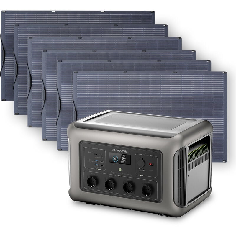 Allpowers - Générateur solaire R3500 avec 6 panneaux solaires monocristallins etfe 200 w, batterie LiFePO4 3168 Wh avec 4 sorties ca 3500 w pour