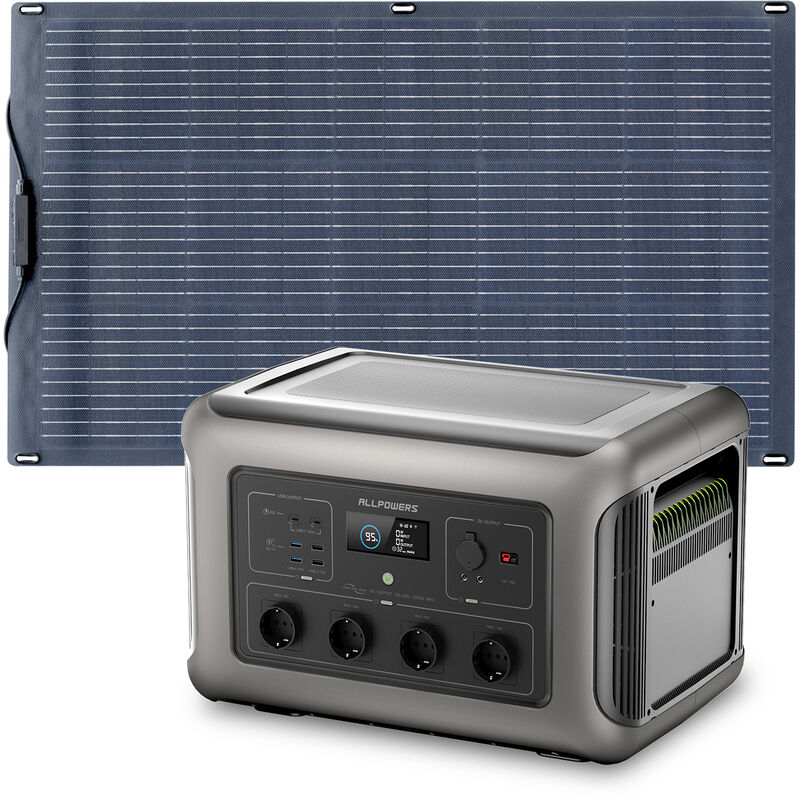 Allpowers - Générateur solaire R3500 avec panneaux solaires monocristallins etfe 100 w, batterie LiFePO4 3168 Wh avec 4 sorties ca 3500 w pour