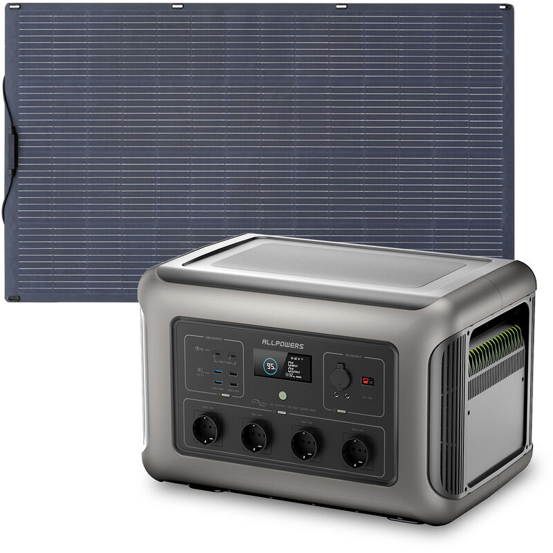 Allpowers - Générateur solaire R3500 avec panneaux solaires monocristallins etfe 200 w, batterie LiFePO4 3168 Wh avec 4 sorties ca 3500 w pour