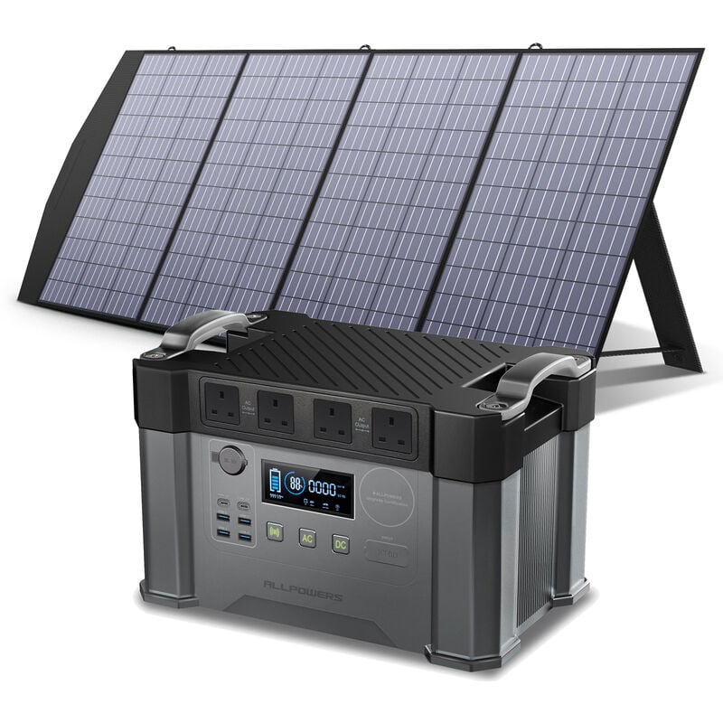 Power Station, 1500Wh 2000W Solar Generator With 200W Solar Panel for Home Emergency Outdoor Allpowers S2000