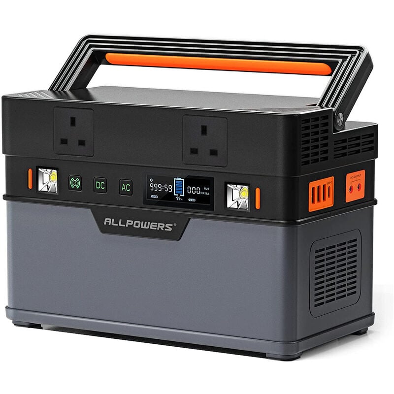 Allpowers - Portable Power Station, 606Wh mppt Solar Generator, 2x 220V /700W ac Outlet, 0-80% in 1.5 Hour Fast Charging Backup Battery Home