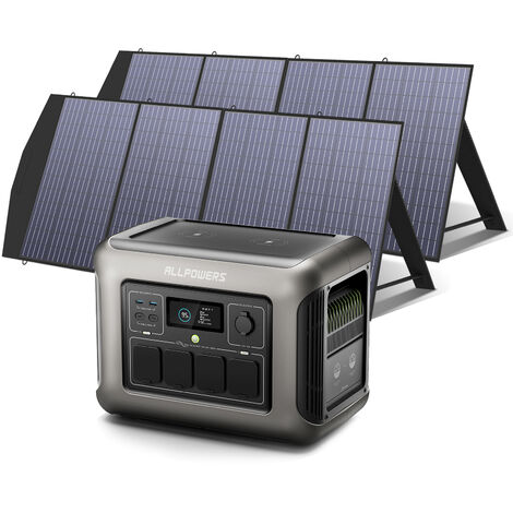 ALLPOWERS R1500 Estación de Energía Portátil con 2 Paneles Solares de 200W, Generador Solar de 1152Wh LiFePO4 Batería, 4 tomas AC de 1800W (3000W Pico), para Camping, Viajes, Emergencia, Cortes
