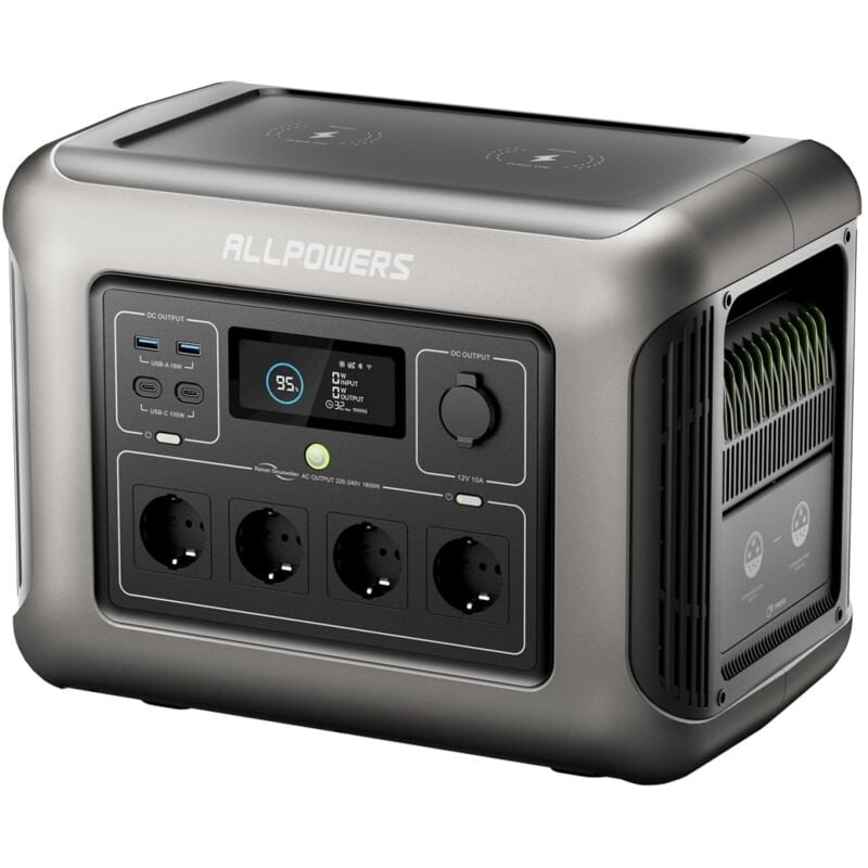 Allpowers - R1500 Station d'alimentation portable, batterie LiFePO4 1152 Wh avec 1800 w (pointe 3000 w), générateur solaire de sortie ac, 43 dB,