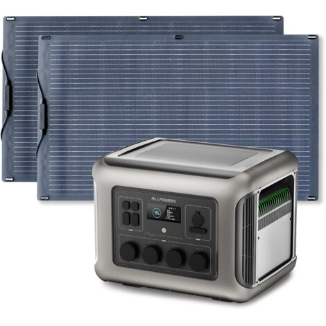 ALLPOWERS R2500 Estación de Energía Portátil con 2 Paneles Solares Flexiblede de 100W, 4 Salidas AC 2500W (4000W Pico), 2016Wh Batería LiFePO4, Generador Solar Para Camping, Viajes, Emergencia, RV