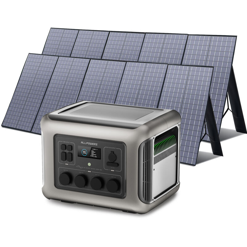 ALLPOWERS Générateur solaire R2500 2016 Wh avec 2 panneau solaire de 400 W, 4 sorties CA de 2500 W (crête 4000 W), station d'alimentation portable
