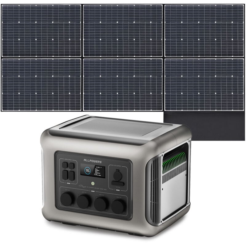Allpowers - Générateur solaire R2500 2016 Wh avec panneau solaire de 600 w, 4 sorties ca de 2500 w (crête 4000 w), station d'alimentation portable