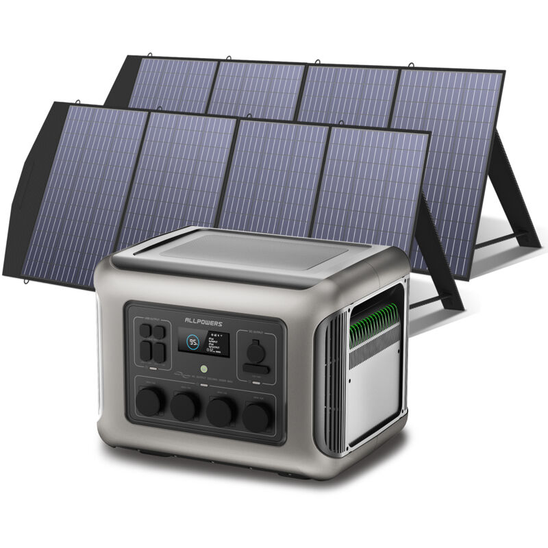 Allpowers - R2500 centrale électrique Générateur solaire 2016 Wh ,4 sorties ca de 2500 w, station d'alimentation portable avec 2 panneaux solaires