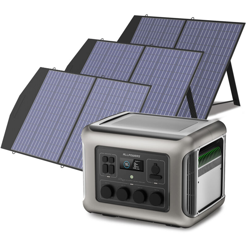 Allpowers - R2500 centrale électrique Générateur solaire 2016 Wh ,4 sorties ca de 2500 w, station d'alimentation portable avec 3 panneaux solaires