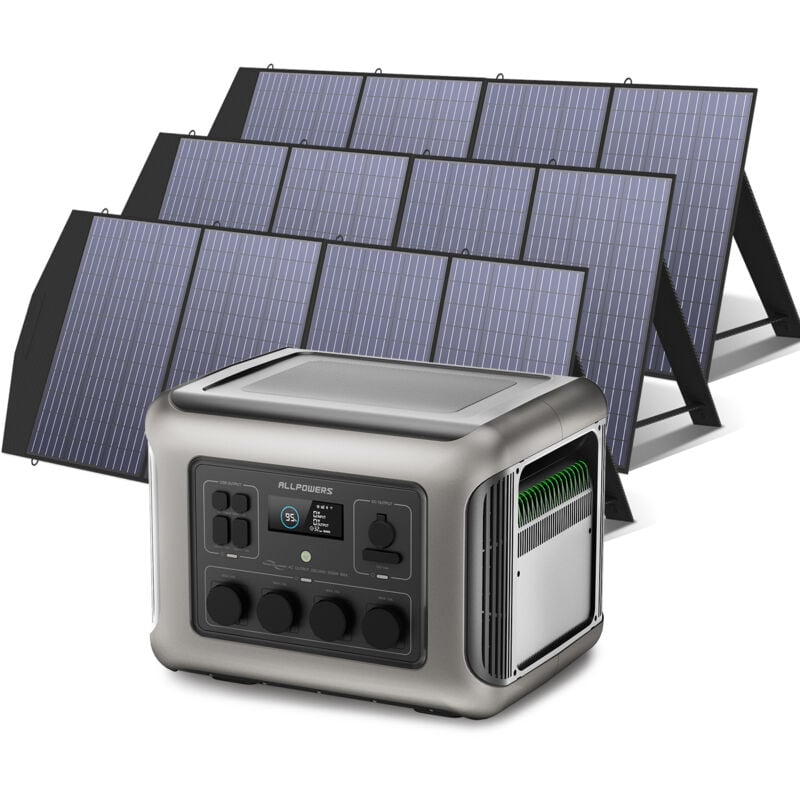 Allpowers - R2500 centrale électrique Générateur solaire 2016 Wh ,4 sorties ca de 2500 w, station d'alimentation portable avec 3 panneaux solaires