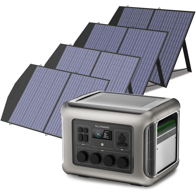 Allpowers - R2500 centrale électrique Générateur solaire 2016 Wh ,4 sorties ca de 2500 w, station d'alimentation portable avec 4 panneaux solaires