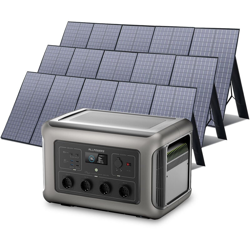 Allpowers - R3500 Station d'alimentation portable avec 3 panneau solaire de 400 w, batterie LiFePO4 3168 Wh avec sortie ac 3500 w, accumulateur de