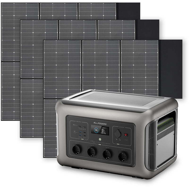 Allpowers - R3500 Station d'alimentation portable avec 3 panneau solaire de 600 w, batterie LiFePO4 3168 Wh avec sortie ac 3500 w, accumulateur de