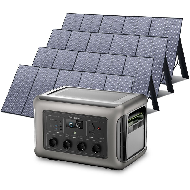 Allpowers - R3500 Station d'alimentation portable avec 4 panneau solaire de 400 w, batterie LiFePO4 3168 Wh avec sortie ac 3500 w, accumulateur de