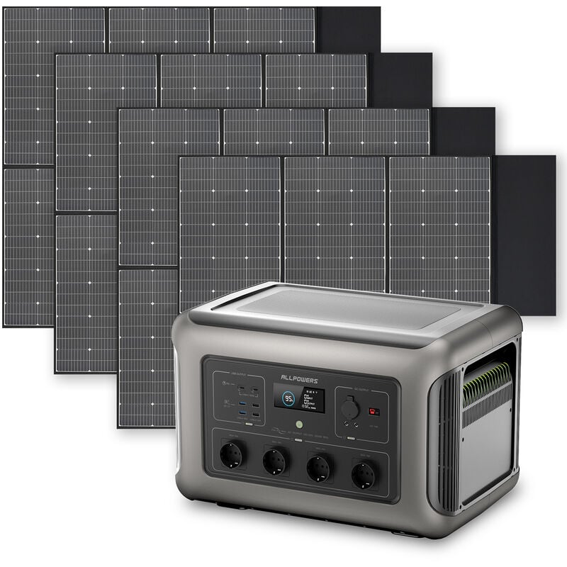 Allpowers - R3500 Station d'alimentation portable avec 4 panneau solaire de 600 w, batterie LiFePO4 3168 Wh avec sortie ac 3500 w, accumulateur de