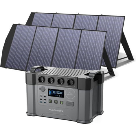 ALLPOWERS S2000 Pro Tragbares Powerstation 1500Wh 2400W AKKU Solargenerator Mobiler Stromspeicher Power Station (4000W Spitzenwert) mit 2Pcs 200W Faltbares Solarpanel für Home Notfall Camping RV Reise