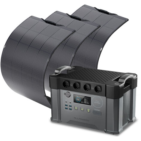 ALLPOWERS S2000 Pro Tragbares Powerstation mit 3 x 200W Flexibles Solar Panel 1451Wh 2400W (4000W Spitzenwert) AKKU Solargenerator Mobiler Stromspeicher Power Stationfür Home Notfall Camping RV Reise