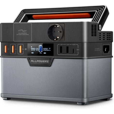 ALLPOWERS S300 PLUS 300 W tragbares Kraftwerk, 288 Wh Batterie-Backup mit 110 V AC reinen Sinus-Steckdosen, 8 W schnelles kabelloses Laden, Solargenerator für Camping, Reisen, Notfall