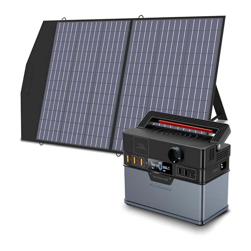 Allpowers - S300 plus Centrale électrique portable 288 Wh/300 w avec 1 panneau solaire pliable de 100 w, bloc d'alimentation de secours au lithium