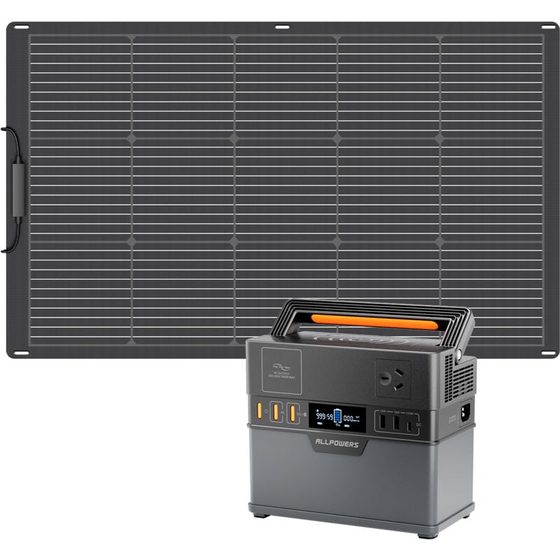 Allpowers - S300 plus Centrale électrique portable 288 Wh/300 w avec panneau solaire flexible monocristallin de 100 w, charge rapide, adaptée au