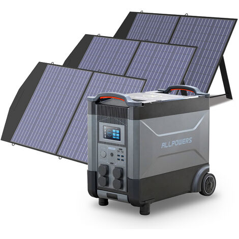ALLPOWERS Station d'alimentation portable R4000 générateur solaire 3600Wh LiFePO4 batterie CA 4000W, charge rapide,extensible 21600 Wh avec 3 panneau solaire 100W pour camping, maison pannes de couran