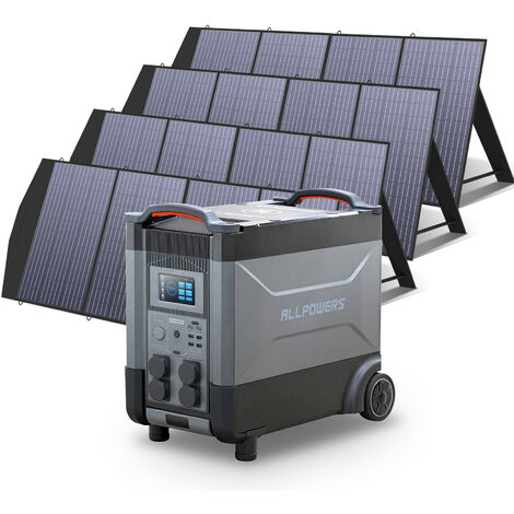 ALLPOWERS Station d'alimentation portable R4000 générateur solaire 3600Wh LiFePO4 batterie CA 4000W, charge rapide,extensible 21600 Wh avec 4 panneau solaire 200W pour camping, maison pannes de couran