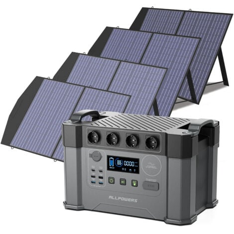 ALLPOWERS Tragbares Powerstation 1500Wh 2400W AKKU MPPT Solargenerator Mobiler Stromspeicher, 30A Wohnmobilstecker mit 4Pcs 100W Faltbares Solarpanel für Wohnmobil, Reisen, Camping, Stromausfälle