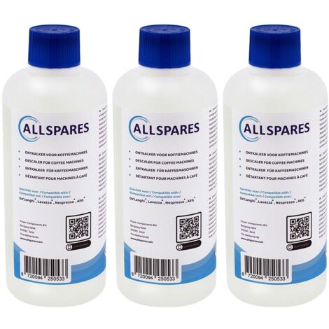 AllSpares Détartrant liquide (3x 500ml) pour machine à café DeLonghi DLSC500, SER3018 et EcoDecalc
