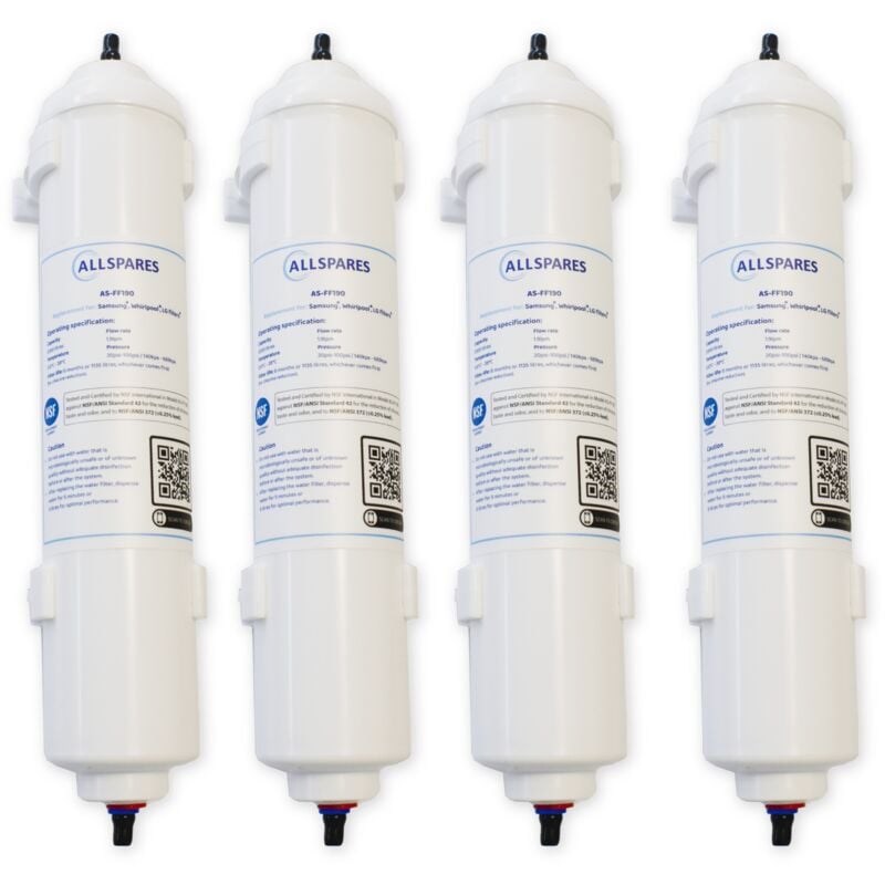 AllSpares Filtre à eau (4 pcs.) de réfrigérateur adapté pour Samsung HAFEX DA29-10105J, LG 5231JA2010, ADQ73693901 et WPRO USC100