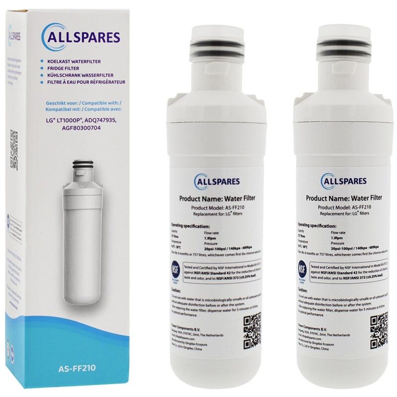 Allspares - Filtre à eau (2 pcs.) pour réfrigérateur adapté pour lg LT1000P / AGF80300704 / ADQ74793501