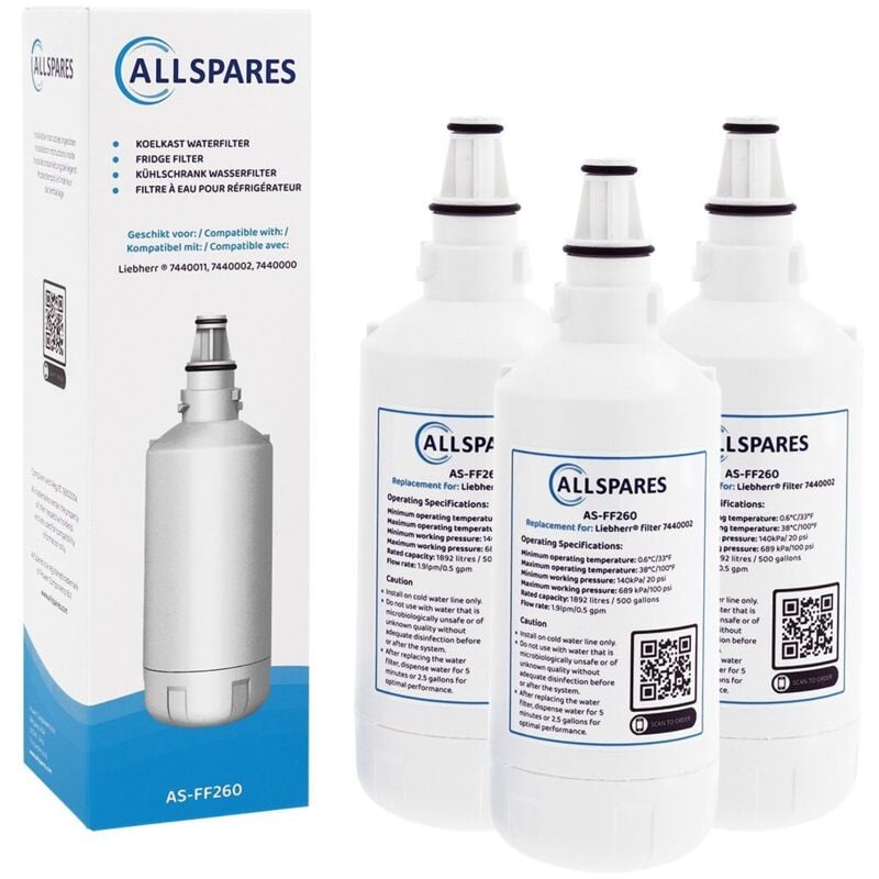 Allspares - Filtre à eau (3x) de Réfrigérateur pour Liebherr 7440002
