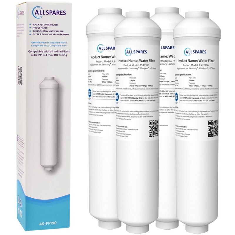 Allspares - Filtre à eau (4x) de Réfrigérateur pour o.a. Samsung hafex DA29-10105J / lg 5231JA2010B / ADQ73693901 / wpro USC100
