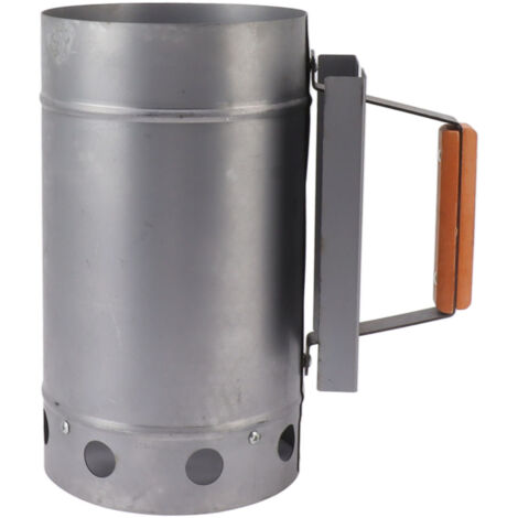 Allume-charbon compact avec poignée en bois pour barbecue, camping et cuisson en plein air